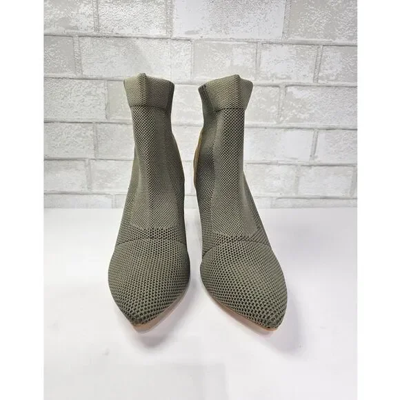 Jolimall Mesh Knit Textured Pointed Toe Stiletto Ankle Boots Olive/Khaki Size 8 - Picture 2 of 8